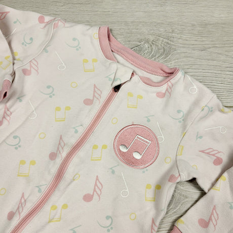 ECRS2 - Tuffy pink zippered sleeper with musical notes. Size 12 months