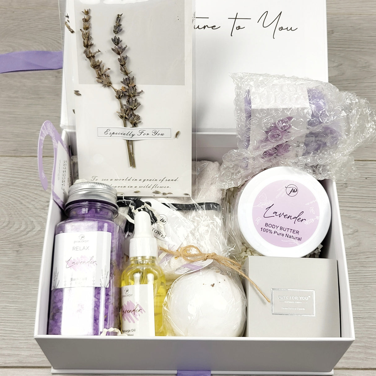 NEW - Peacoeye lavender themed spa set (sorry, no shipping)