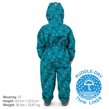 NOUVEAU (vente au détail) Combinaison de pluie/combinaison de jeu imperméable une pièce Puddle-Dry de janvier et juillet avec imprimé camp d'été 🍁