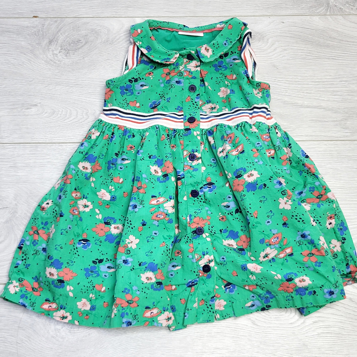 PS02 - Next green floral print dress, size 9-12 months, good condition
