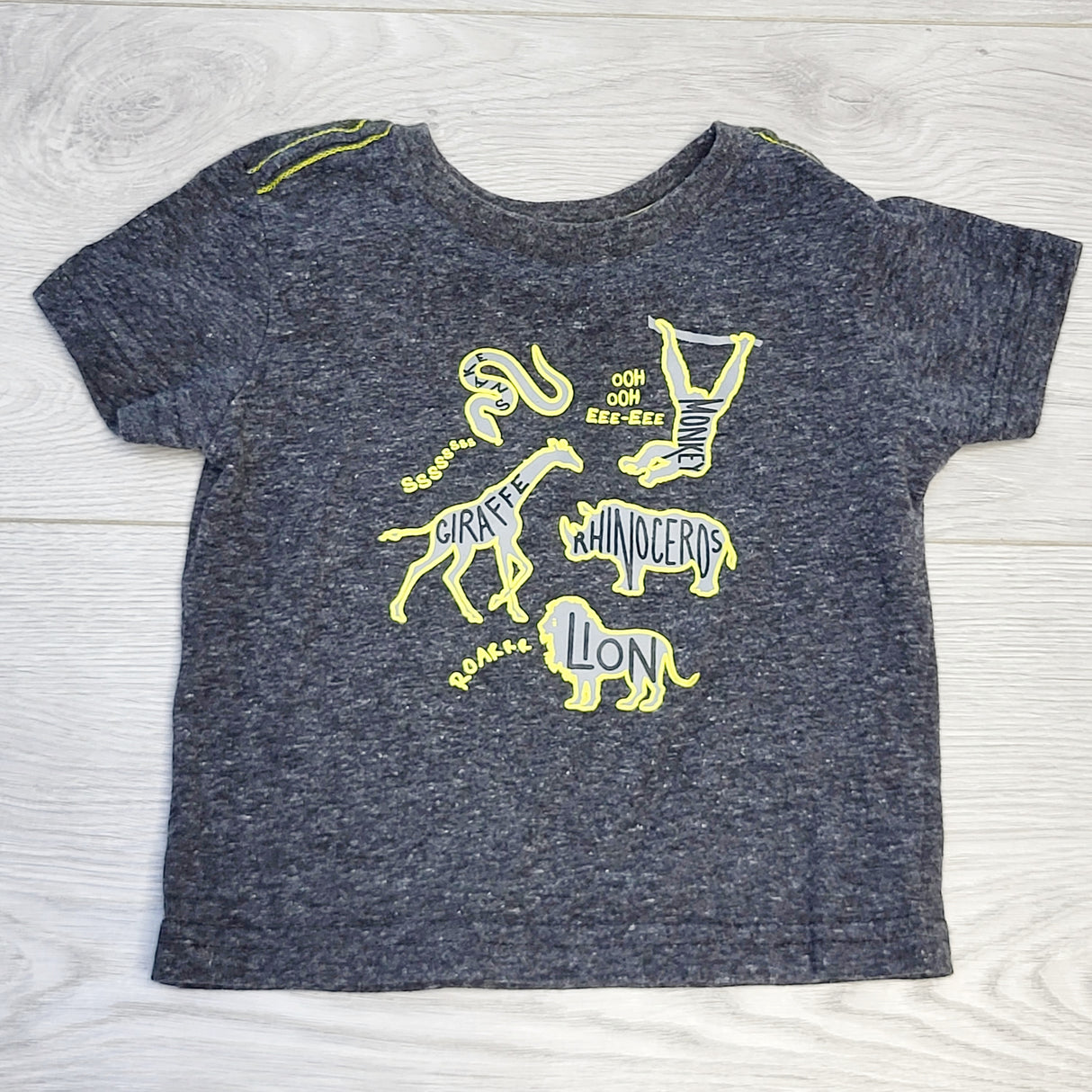 CHOL1 - George grey t-shirt with jungle animals, size 3-6 months