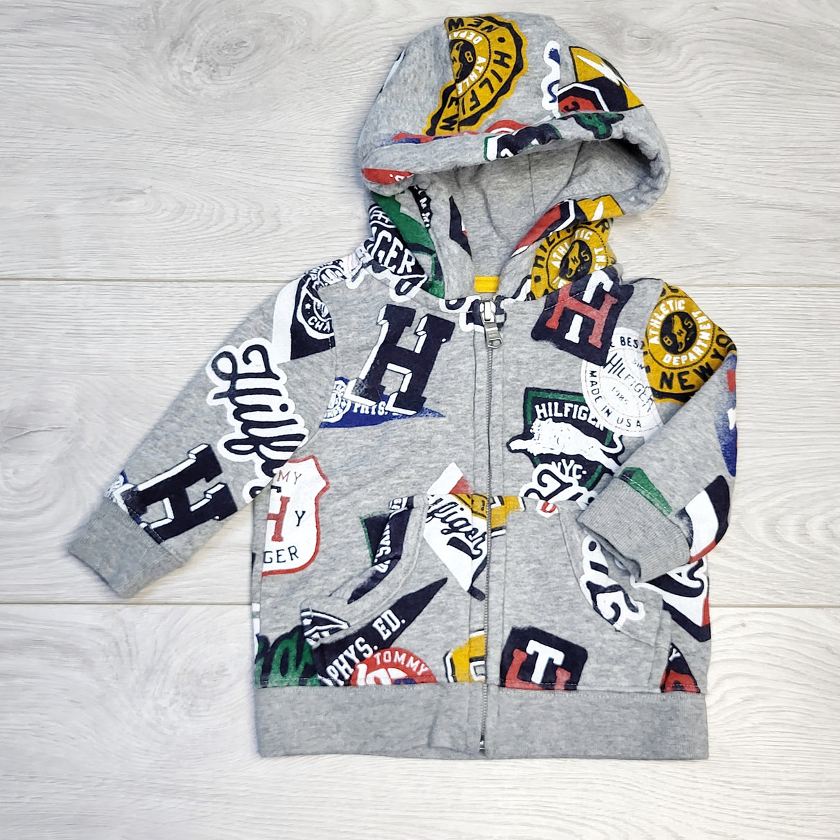 CHOL2 - Tommy Hilfiger grey logo hoodie, size 6-9 months