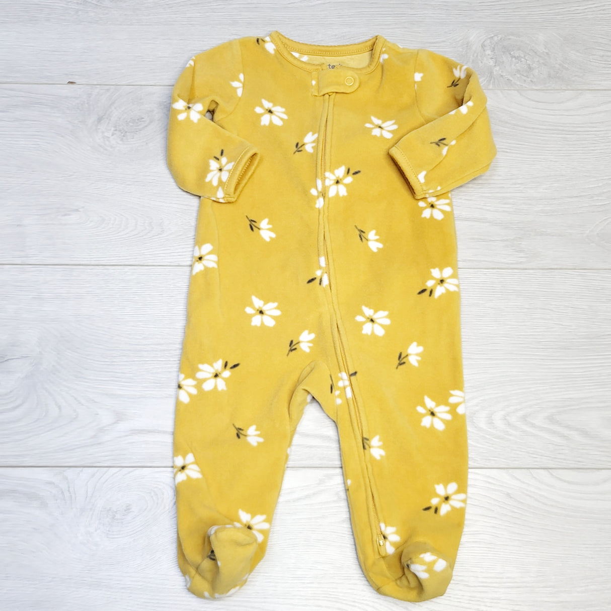 COWN1 - Child of Mine yellow floral print zippered fleece sleeper. Size 3-6 months