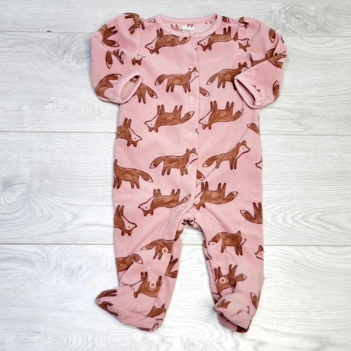 COWN1 - Child of Mine pink fleece sleeper with foxes. Size 3-6 months