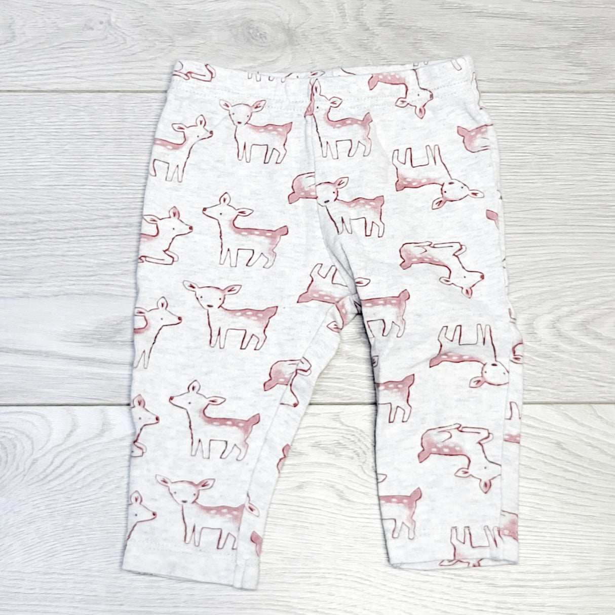 COWN1 - Child of Mine grey cotton leggings with deer. Size 3-6 months