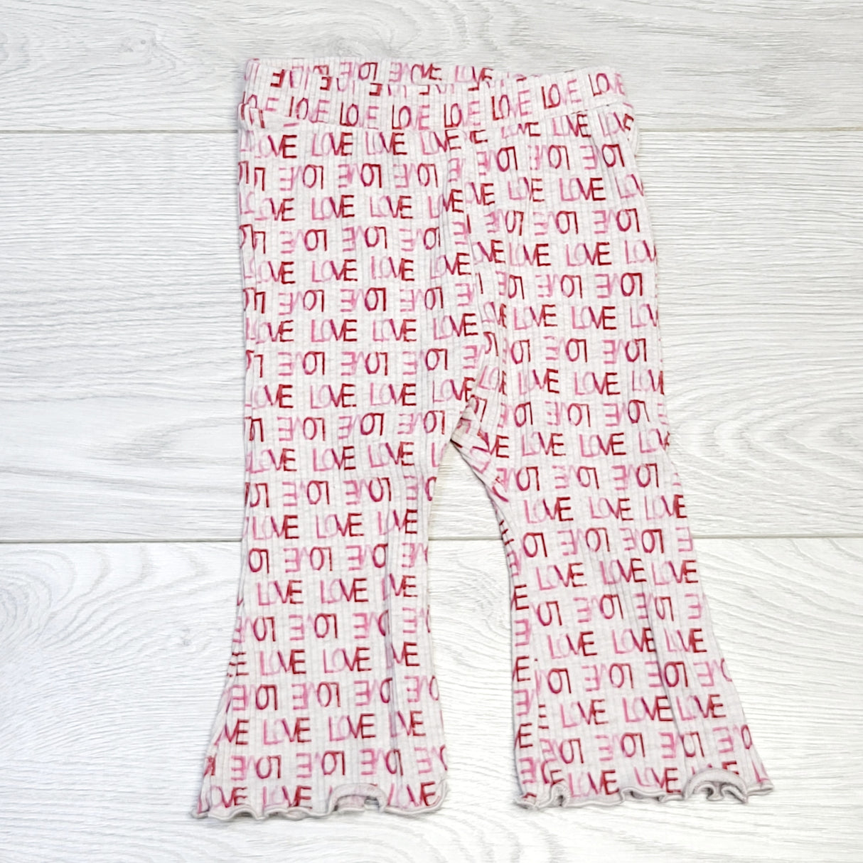 COWN1 - Old Navy grey ribbed "Love" flare leggings. Size 3-6 months