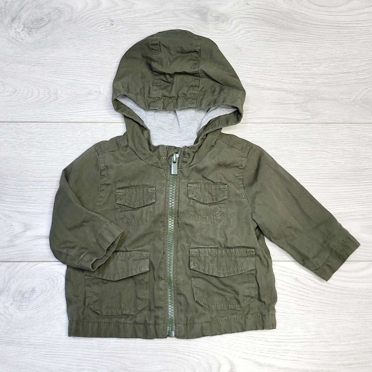 COWN1 - Old Navy green hooded canvas jacket. Size 0-3 months