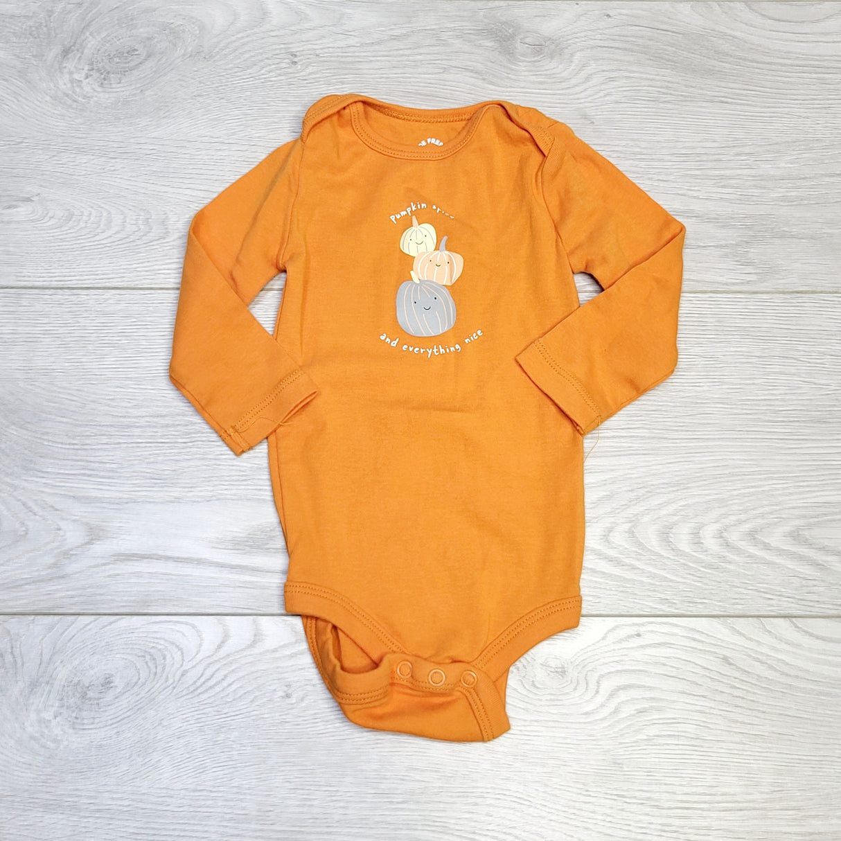 COWN1 - Joe orange "Pumpkin Spice" onesie, size 3-6 months