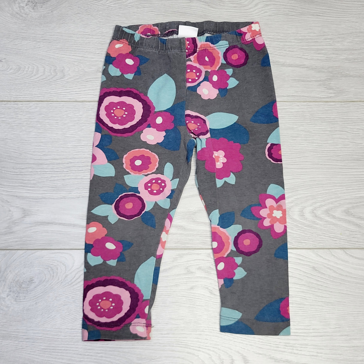 GDM1 - Gymboree grey floral print leggings, size 18-24 months