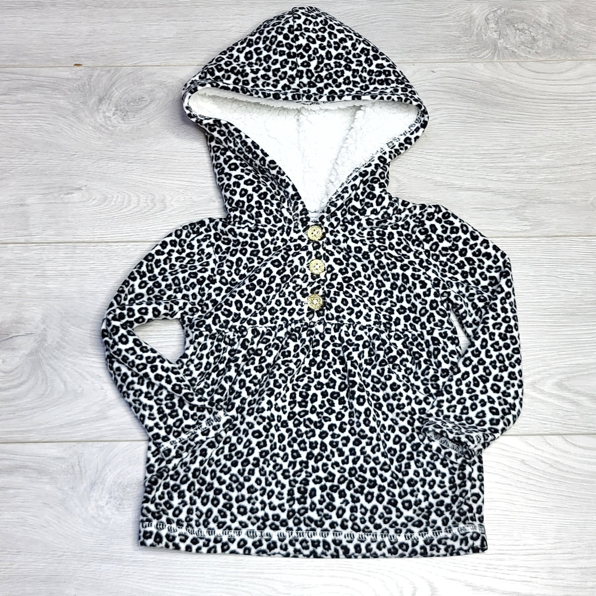 DCON22 - Carters leopard print pullover fleece hoodie, size 18 months
