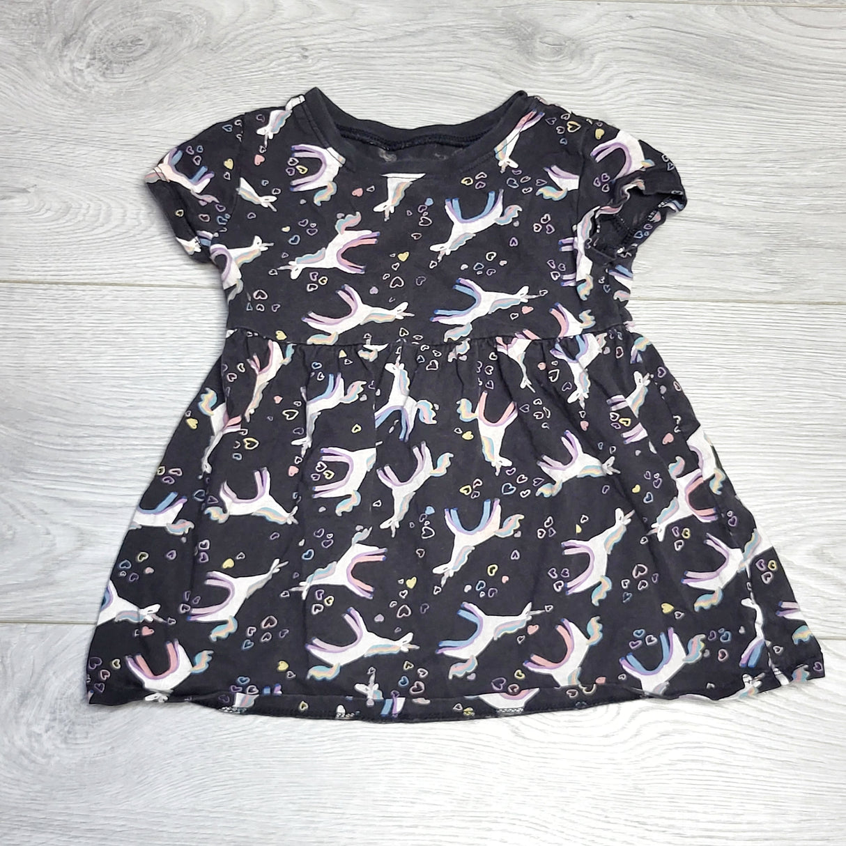DCON22 - Old Navy grey cotton dress with unicorns, 18-24 months