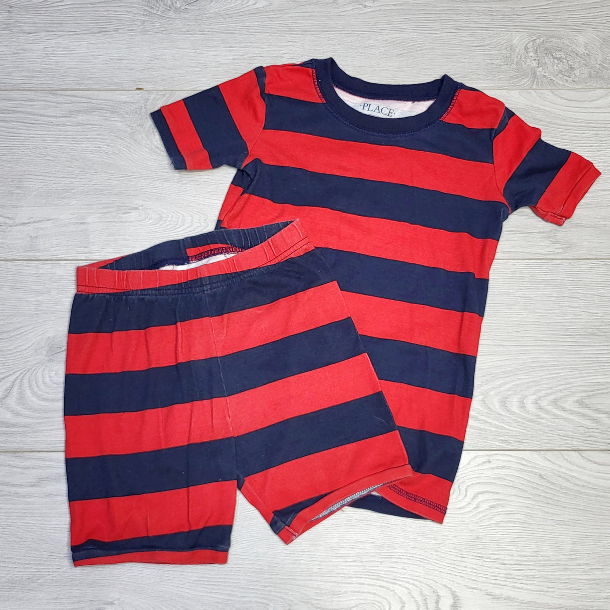 SPLT2 - Children's Place red and navy striped 2pc cotton PJs, size 7