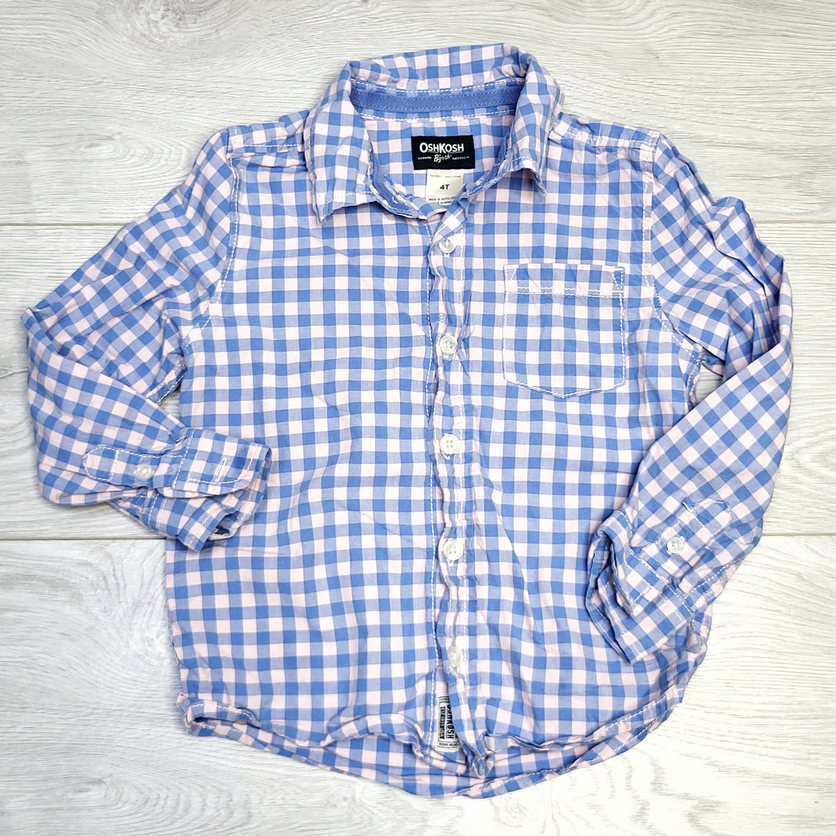 KSAL3 - Oshkosh blue and pink plaid button down shirt, size 4T