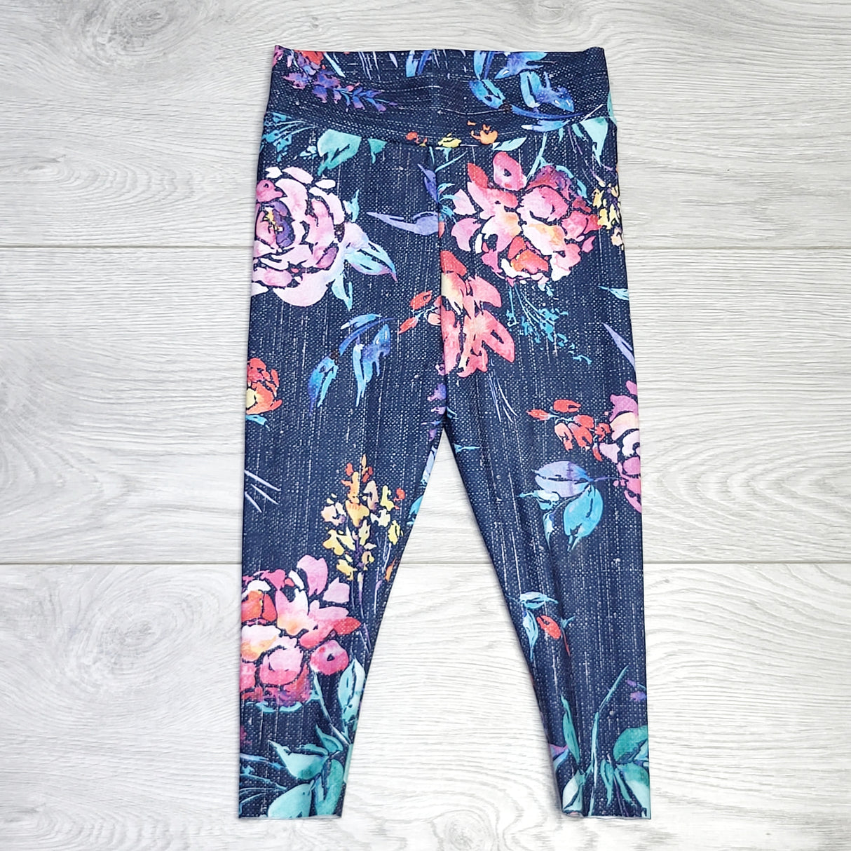 MSNDS1 - Handmade navy floral print leggings. Size like 18-24 months
