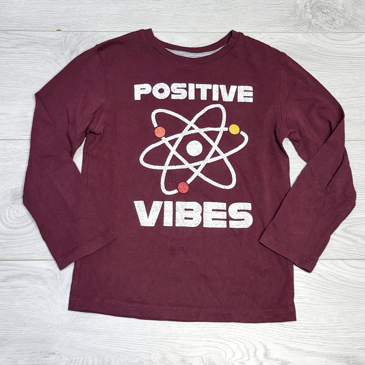MSNDS1 - George burgundy "Positive Vibes" long sleeved top. Size 6