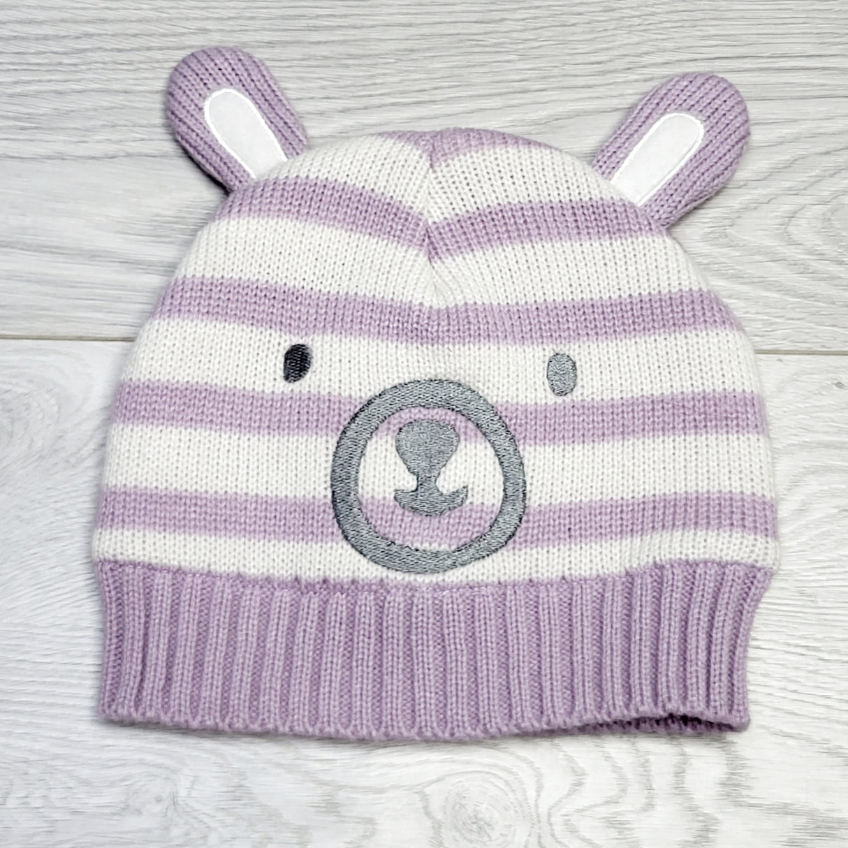 MSNDS1 - Joe purple striped fleece lined bear hat. Size 2/3T