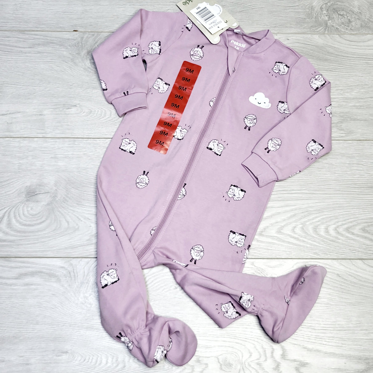 MSNDS1 - NEW - Pekkle purple zippered cotton sheep sleeper. Size 9 months