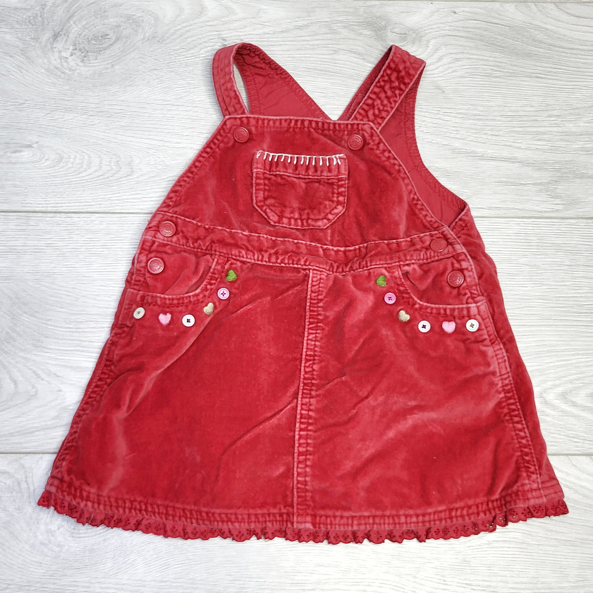 MSNDS1 - Gap red brushed velvet bib dress. Size 6-12 months