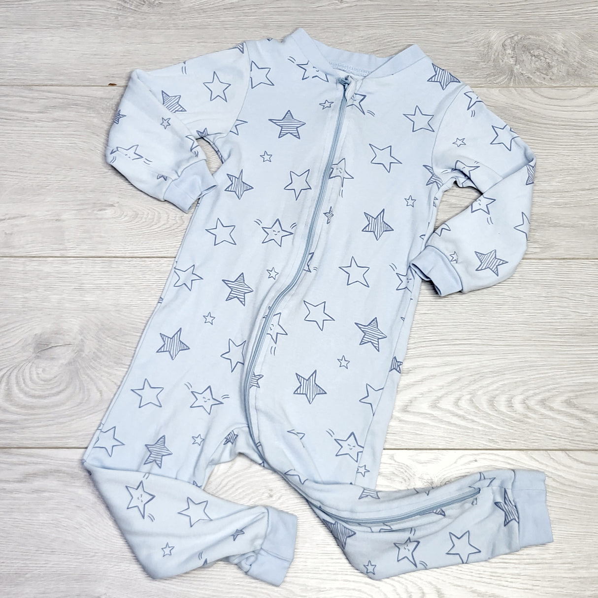MSNDS11 - George blue zippered cotton sleeper with stars. size 3T