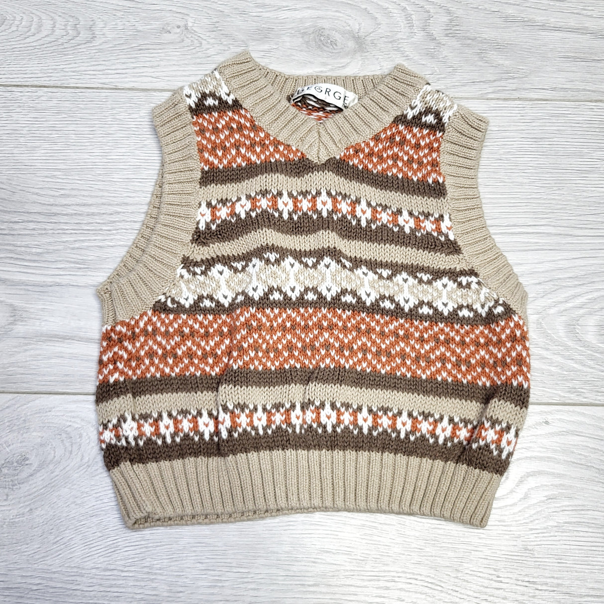 MSNDS11 - George brown patterned sweater vest. Size 6 months
