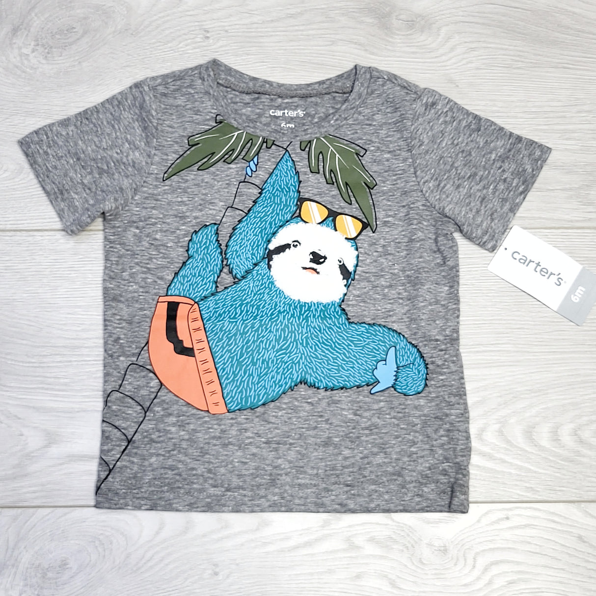 MSNDS11 - NEW - Carters grey t-shirt with sloth. Size 6 months