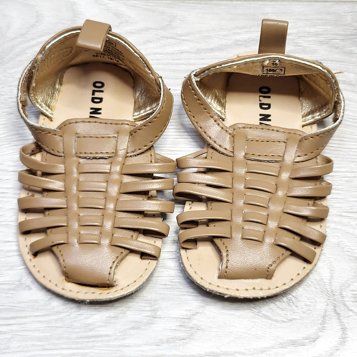 MSNDS11 - Old Navy brown soft soled woven sandals. Size 3-6 months