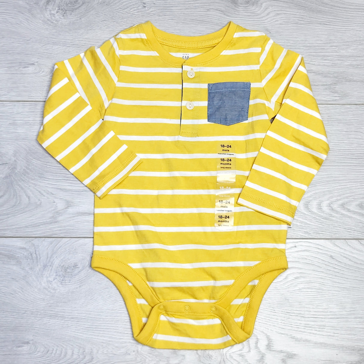 DMKY1 - NEW - Gap yellow striped onesie. Size 18-24 months