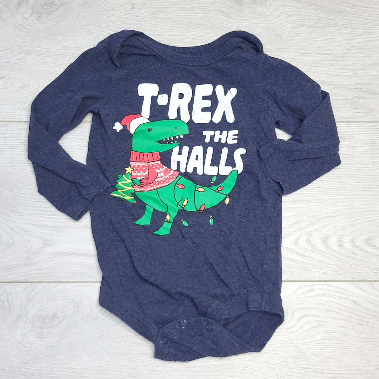 RZA2 - George "T-Rex the Halls" onesie. Size 12-18 months