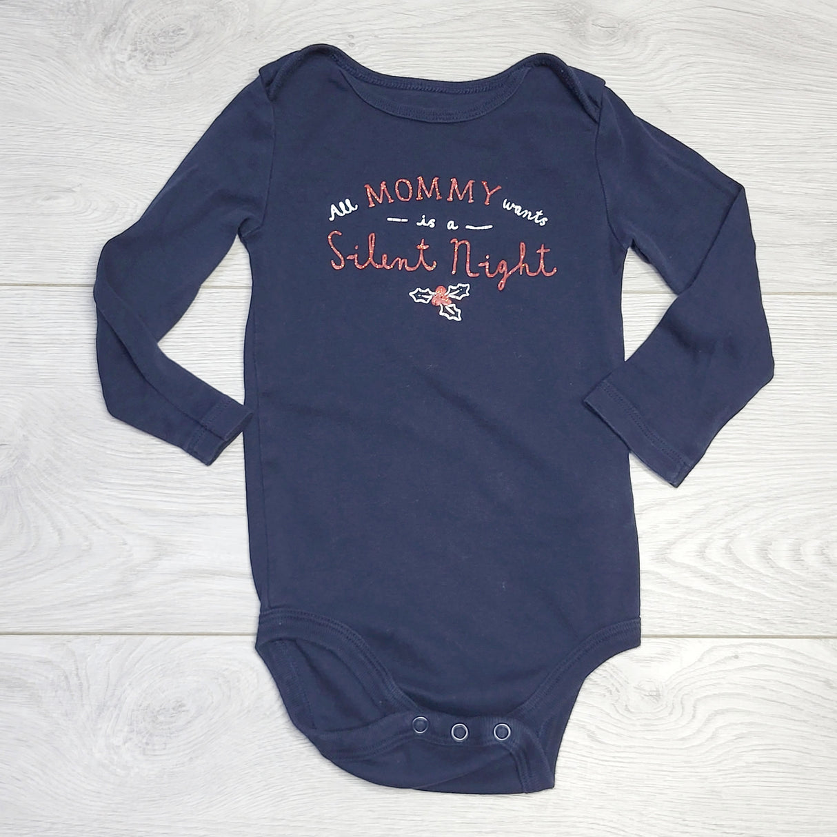 RZA2 - Joe navy "All Mommy Wants is a Silent Night" onesie. Size 12-18 months