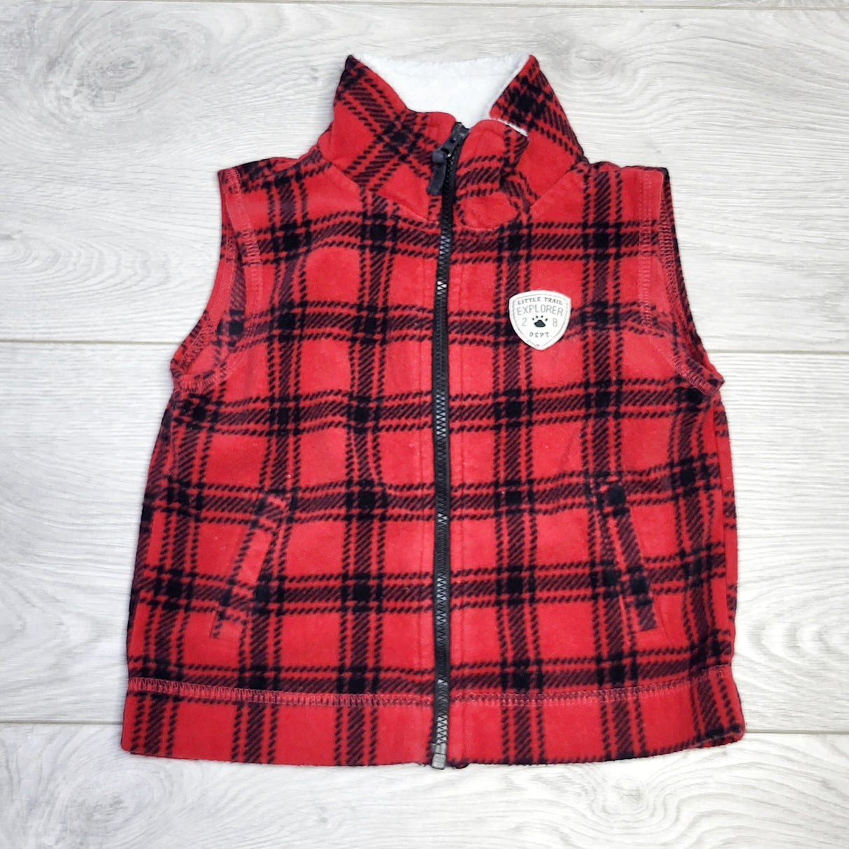 RZA2 - Carters red plaid fleece vest. Size 18 months