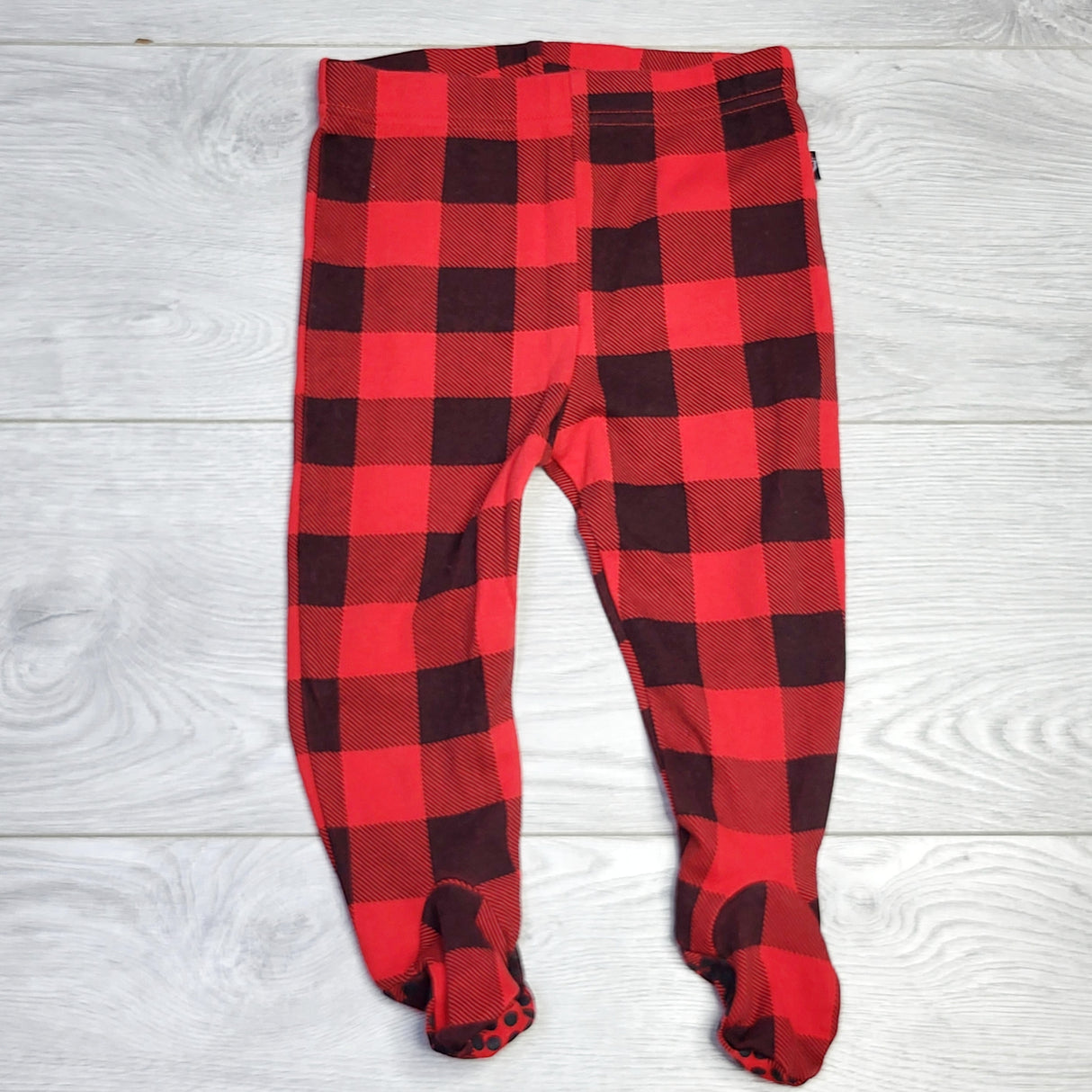 RZA2 - Mini Heroes red plaid footed cotton pants. Size 24 months