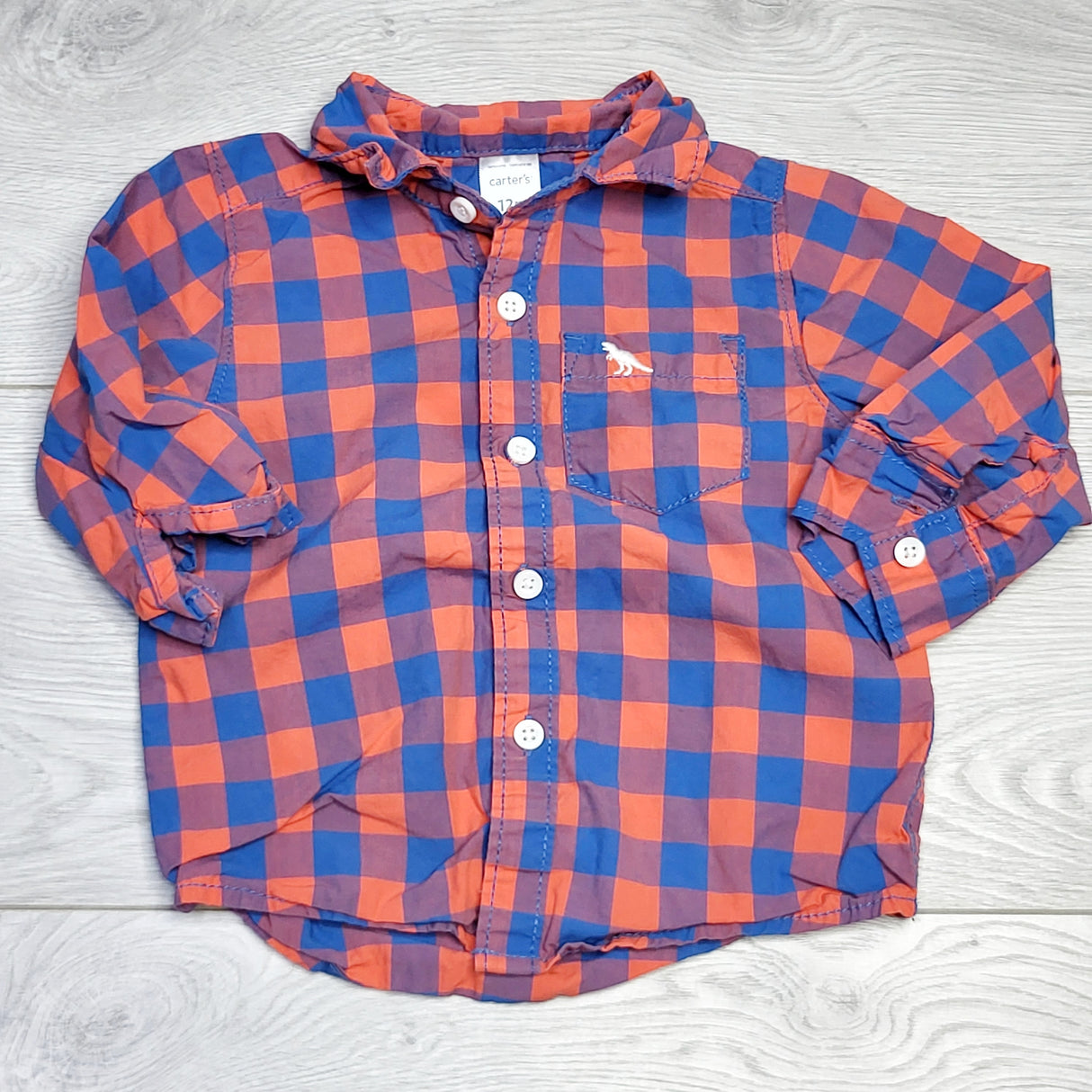 RZA2 - Carters blue and orange checked button down shirt. Size 12 months