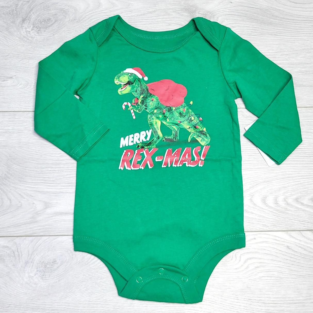 RZA21 - NEW - George green "Merry Rex-Mas" bodysuit. Size 6-12 months
