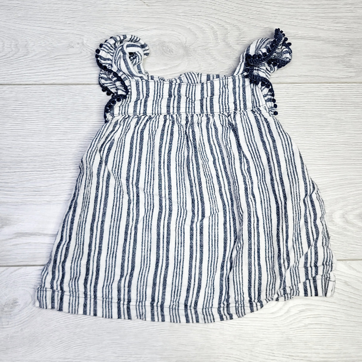 CRTH1- Carters blue and white striped sleeveless linen top. Size 18 months