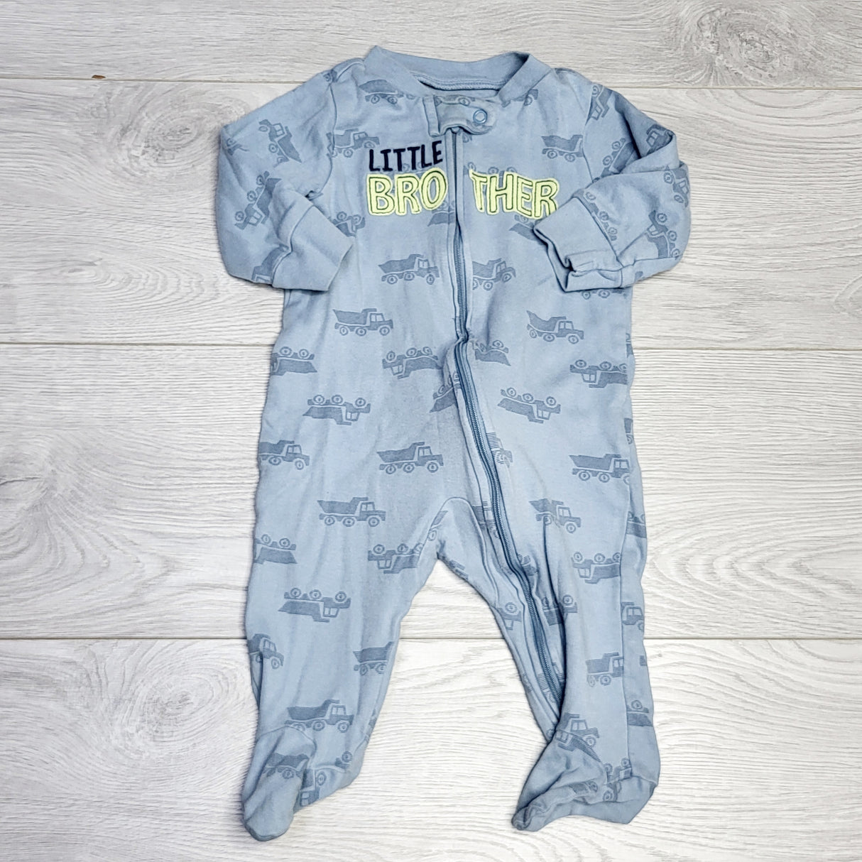 CRTH1 - Child of Mine blue zippered cotton "Little Brother" sleeper. Size 3-6 months