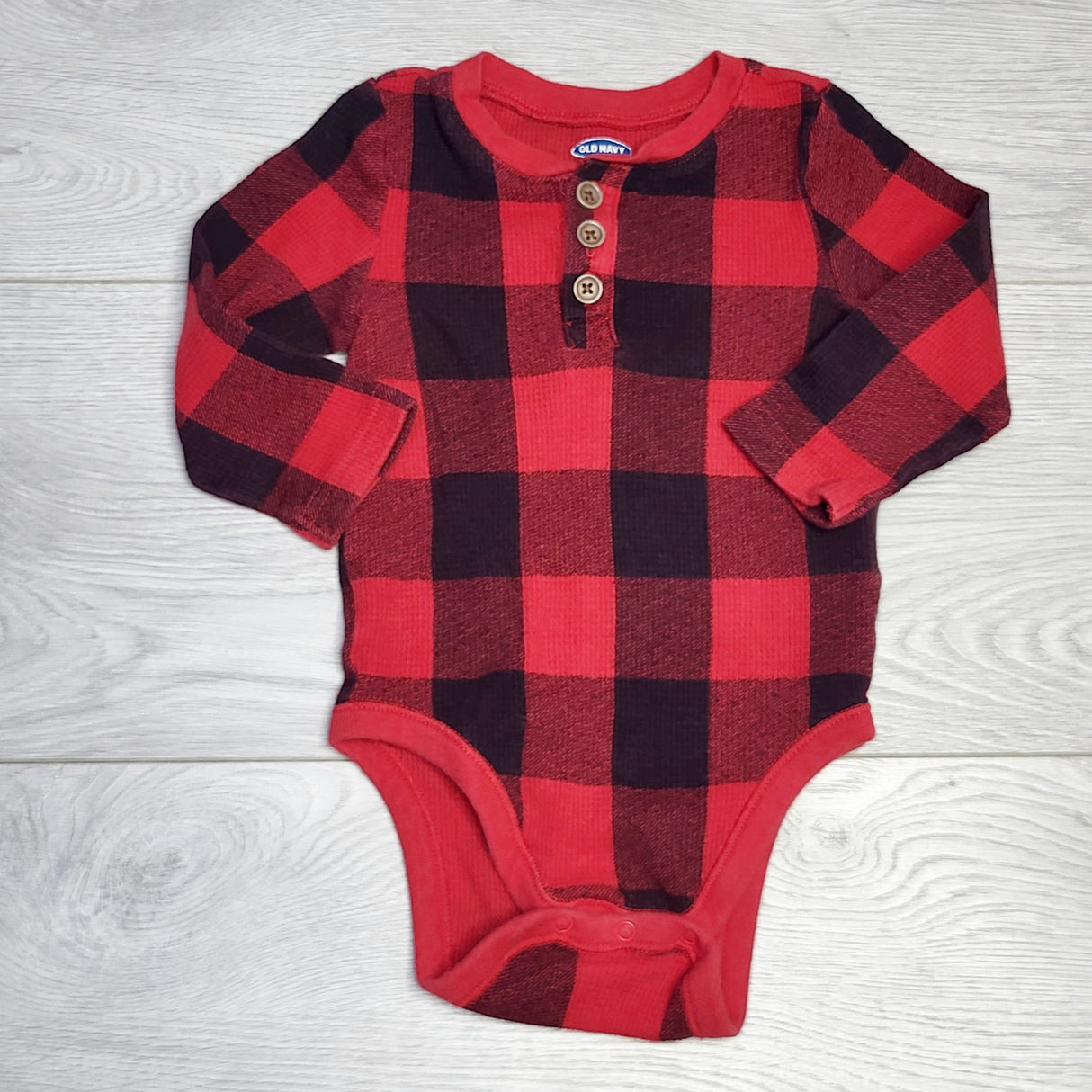 CRTH1 - Old Navy buffalo plaid waffle knit bodysuit. Size 6-12 months