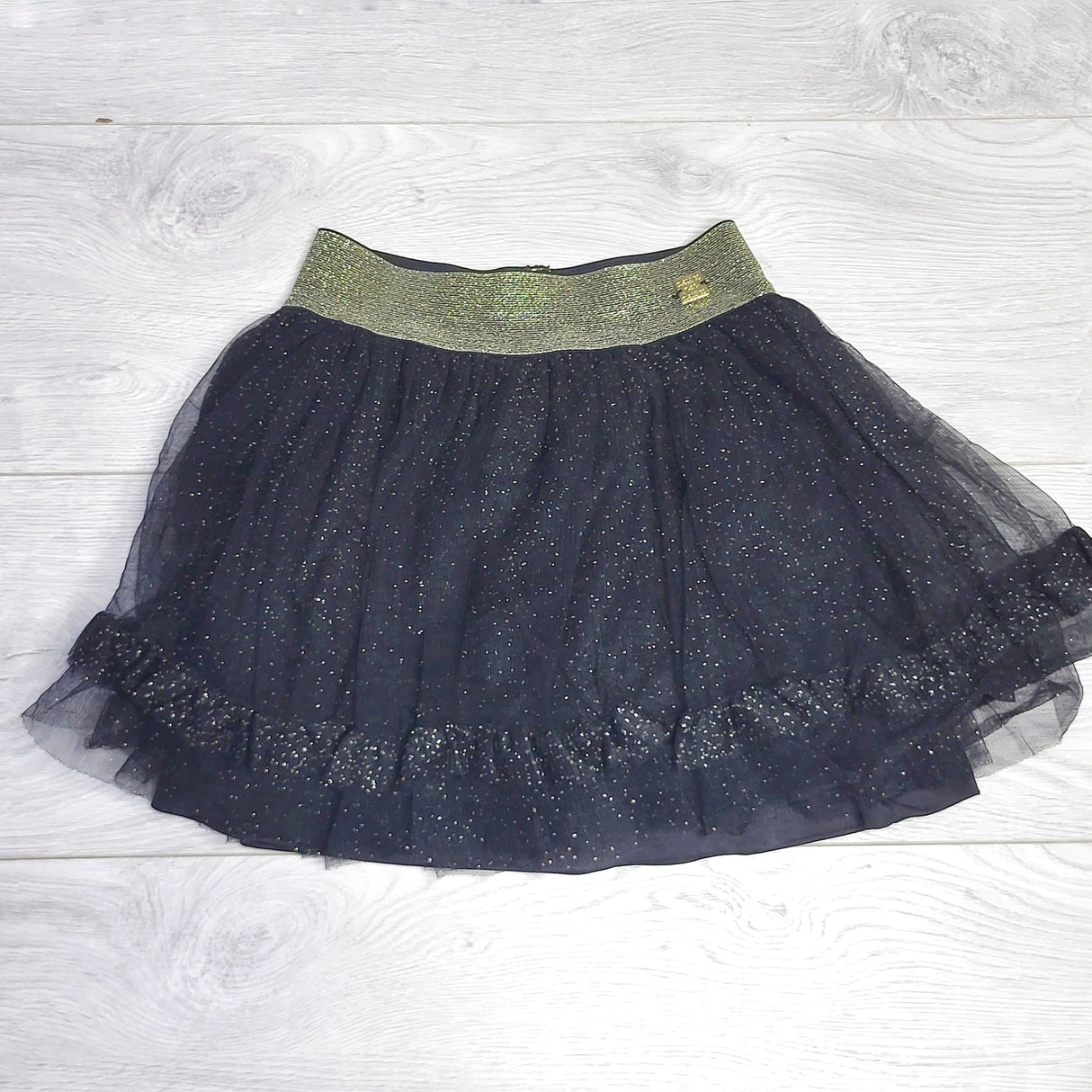 HWIL1 - Deux Par Deux black floral printed tulle skirt. Size 5T