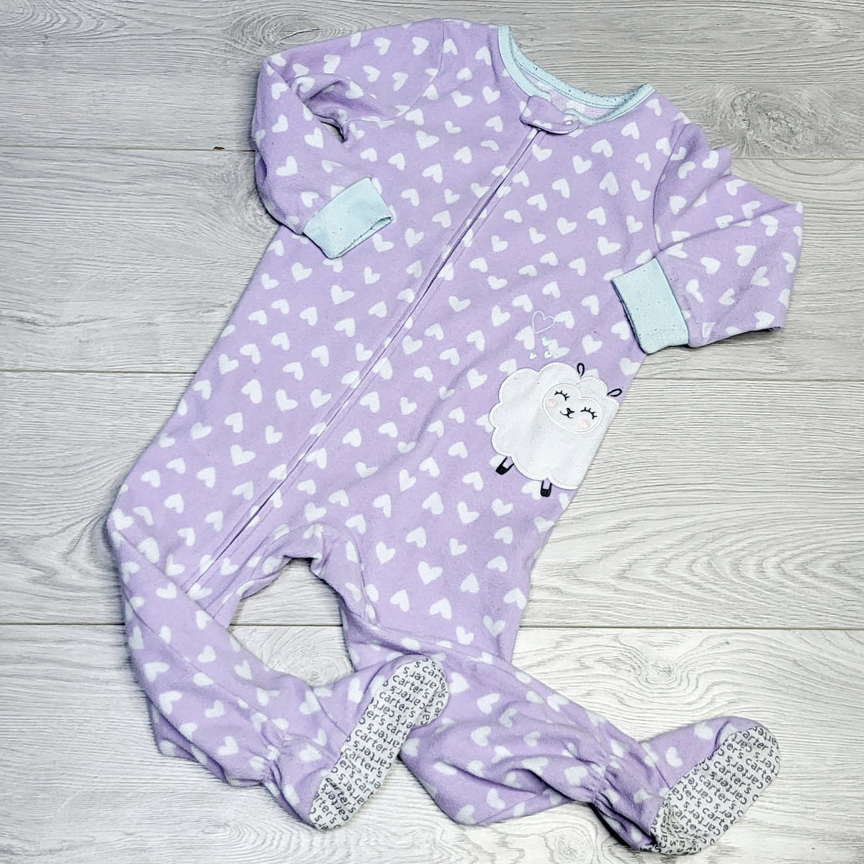 KJHN1 - Carters purple polka dot zippered fleece sleeper. Size 2T