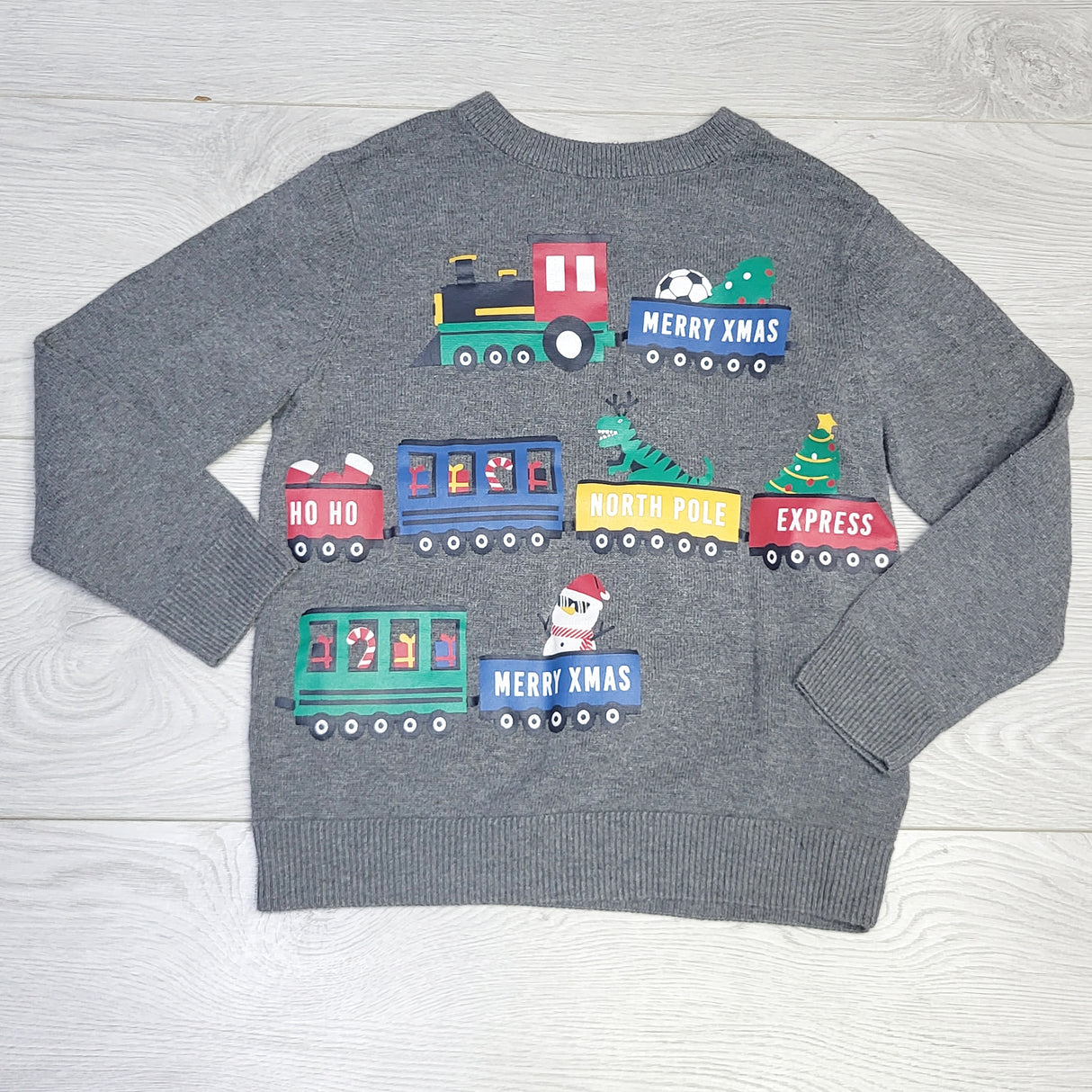KJHN1 - H and M grey holiday train sweater. Size 4-6 Years
