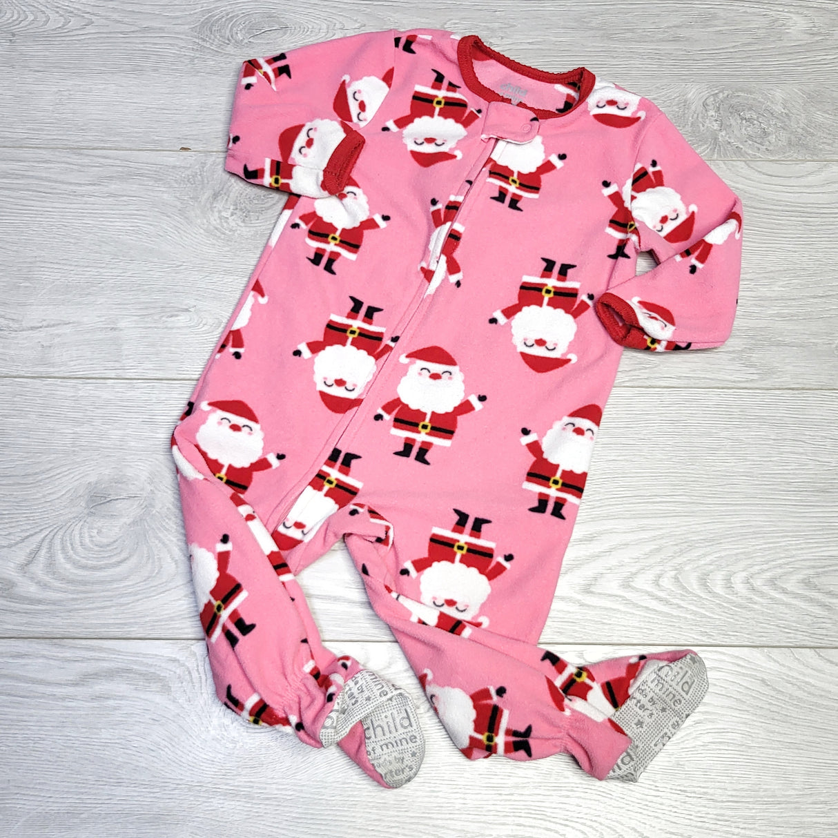 KJHN1 - Child of Mine pink zippered Santa sleeper. Size 12 months