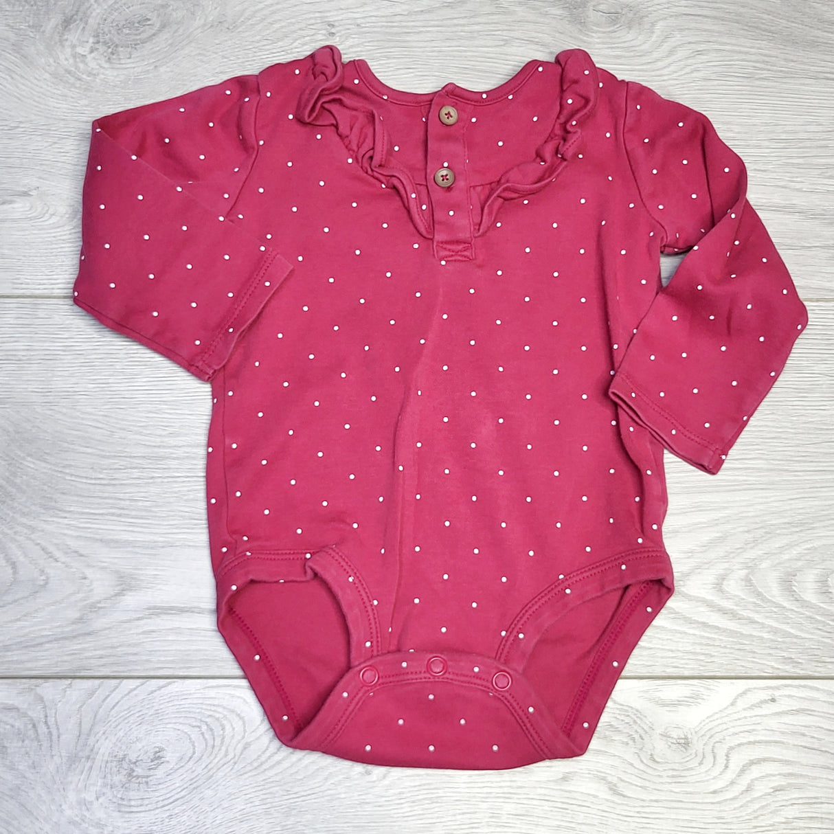 KJHN1 - Child of Mine pink polka dot bodysuit. Size 12 months