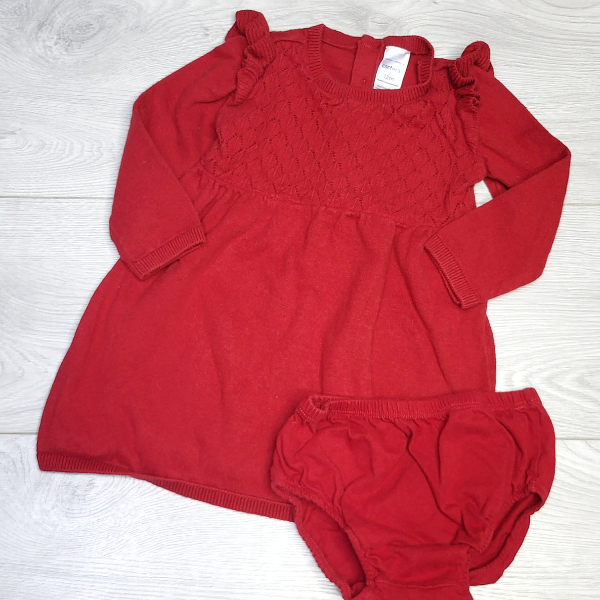KJHN1 - Carters red sweater dress with diaper cover. Size 12 months