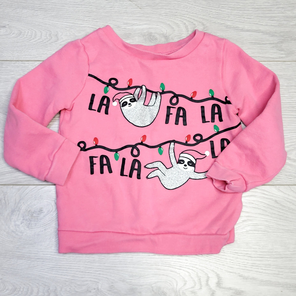 KJHN2 - Carters pink "Fa La La La" sweatshirt. Size 2T