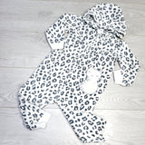KJHN2 - Child of Mine leopard print hooded fleece romper. Size 24 months