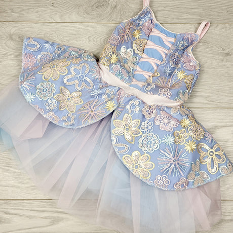 MSK1 - Revolution Dancewear "See You Soon" dance costume in periwinkle colour. Child size XS