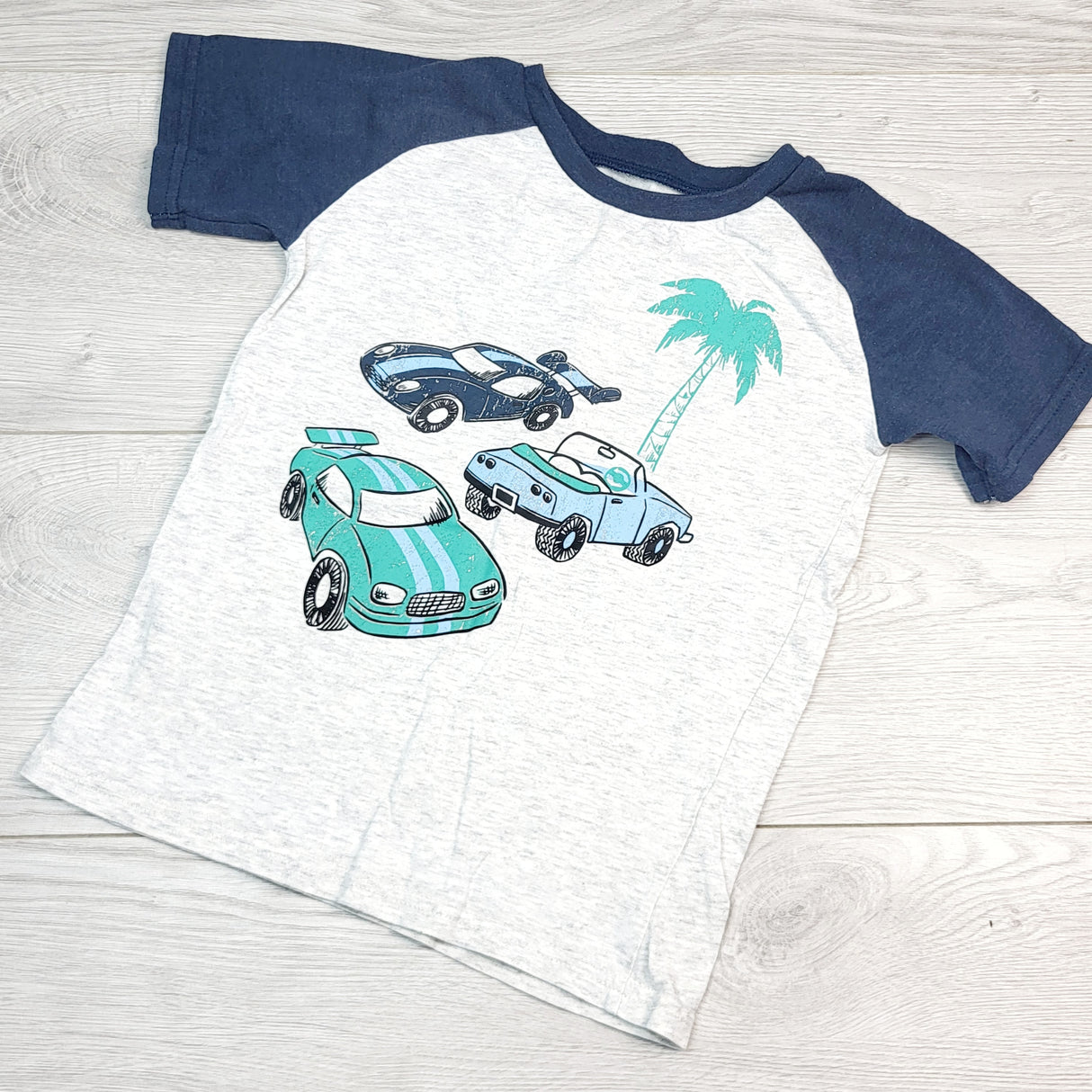 JFAR1 - Pekkle grey and navy t-shirt with cars. Size 5T