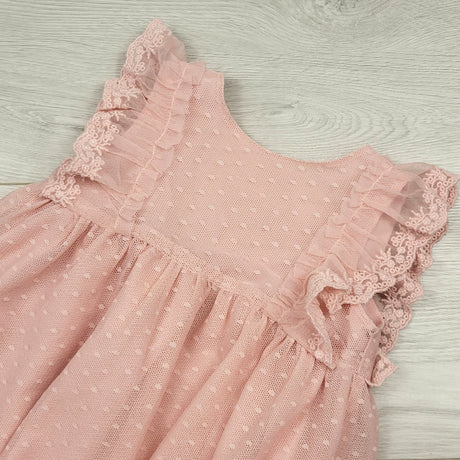 THJN1 - Gap soft pink dress with ruffles and tulle overlay. Size 6-12 months