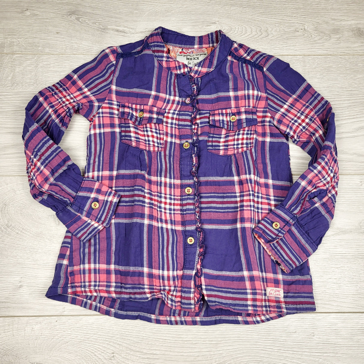 LBYL1 - Mexx purple plaid button down shirt. Sizes like a 4T