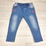 LBYL1 - Oshkosh distressed pull on skinny jeans with floral embroidery. Size 3/4T