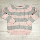 LBYL1 - Sears grey and pink striped open knit sweater. Size 7/8